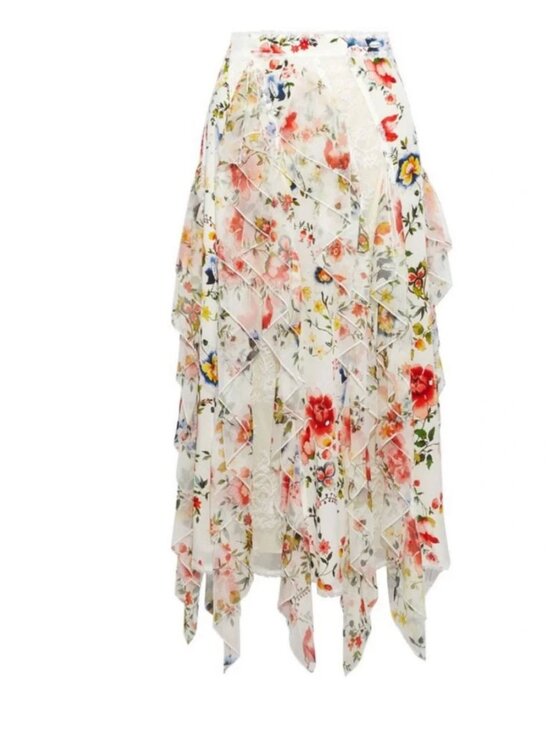 Alice + Olivia Dresses & Skirts - Alice + Olivia  Yula Lace Godet Silk Midi Length Skirt  White | Size: XS | US 2